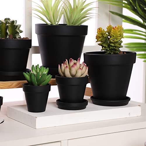Large Terra Cotta Pots with Saucer (6 inches / Black)