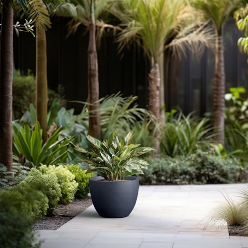 Large Round Tapered Charcoal Concrete Planter 10.6" Tall (Charcoal / 14.2"w x 10.6"h)
