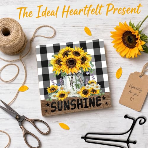 Sunflower Decor for Rustic Farmhouse (Black and White Plaid Sunshine)