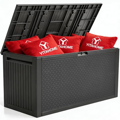 95 Gallon Large Outdoor Deck Box (Dark Gray / 90 Gallon Maze Pattern)