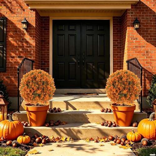 Artificial Boxwood Topiary Ball Trees with Ground Spike (Fall Boxwood)