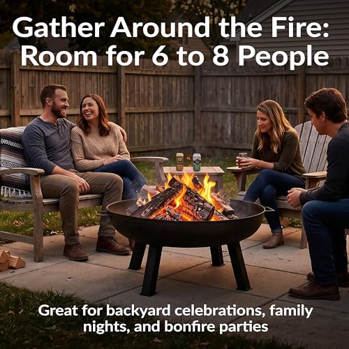Sunnydaze Cast Iron Heavy Duty Large Fire Pit for Outside Wood Burning (Black / 34 in)
