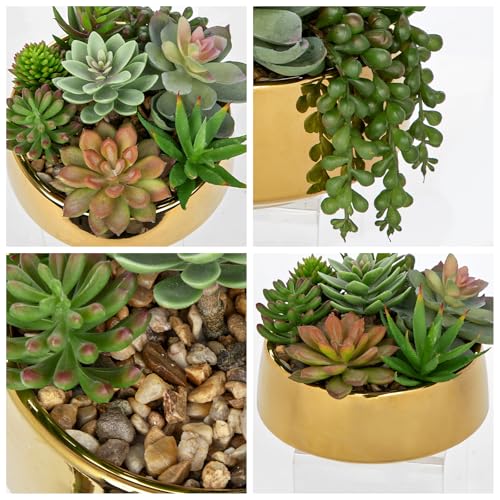 Artificial Succulent Plants in Pot 5.5 Inch Fake Succulents Arrangement (Gold Ceramic#style 2)