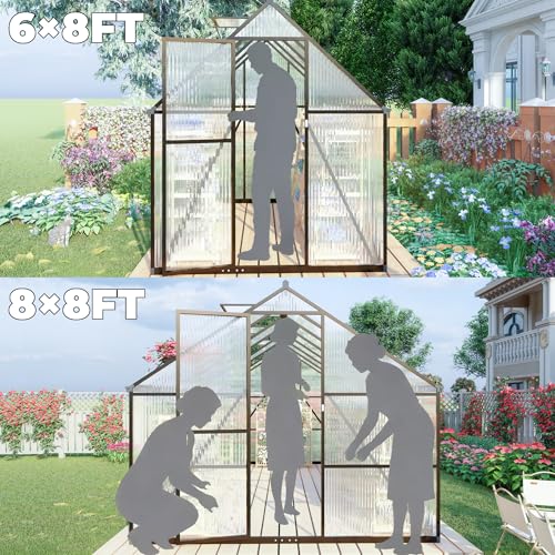 8x8FT Outdoor Polycarbonate Greenhouse with Roof Vent (Dark Gray / 8×8FT)