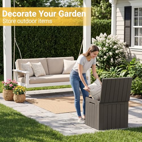 33 Gallon Resin Deck Box All Weather Outdoor Storage Boxes (Brown / 33 Gallon)