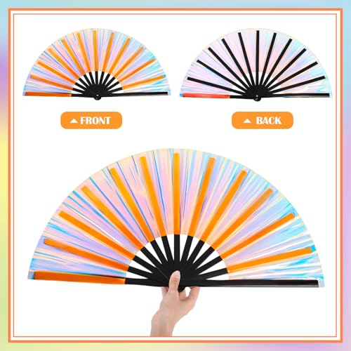 2 Packs Large Folding Hand Fans (Laser Gradient Blue)