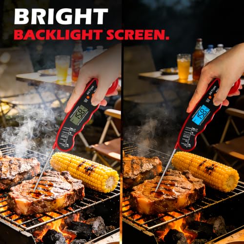 Digital Instant Read Meat Thermometer Kitchen Cooking Food Candy Thermometer for Oil Deep Fry BBQ Grill Smoker Thermometer by AikTryee (Red-SR807)