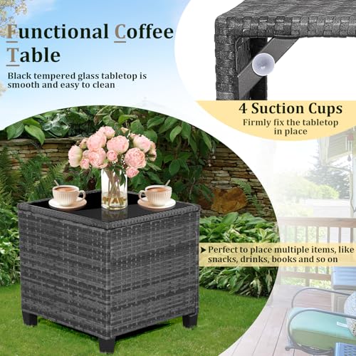 3 Pieces Patio Conversation Set PE Rattan Outdoor Furniture Sofa Set with Removable Cushion (Mix Grey & Beige)