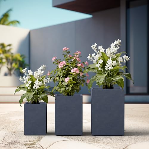 Set of 3 Charcoal Concrete Tall Planters 13" 11" 9" Dia (Charcoal / 18.5" H, 15.7" H, 12.6" H)