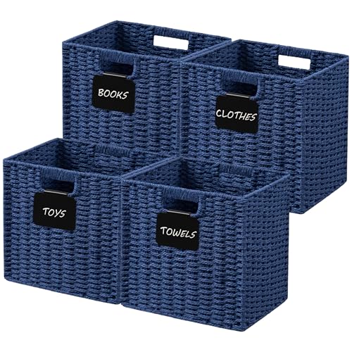 4 Pack Wicker Basket (Blue / 4pack-10.5L×10.5H×9.5W)