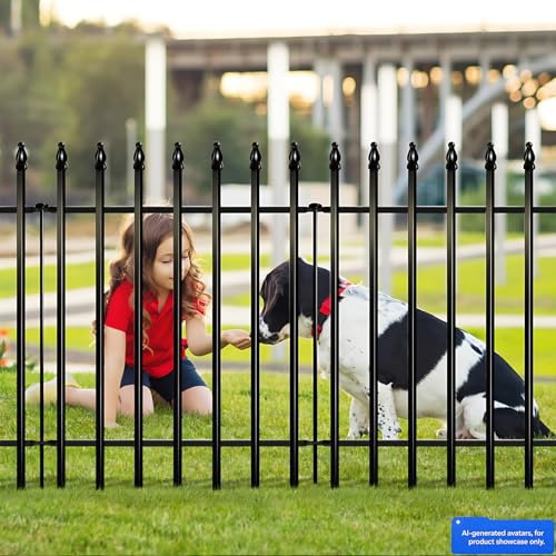 32" H x 24" W Metal Garden Fence (Black / 32″ H x 10 ft (5 Panels))