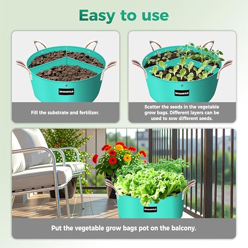 2 Pack 100 Gallon 3 Grids Plant Grow Bags for Vegetables (100 gallon)