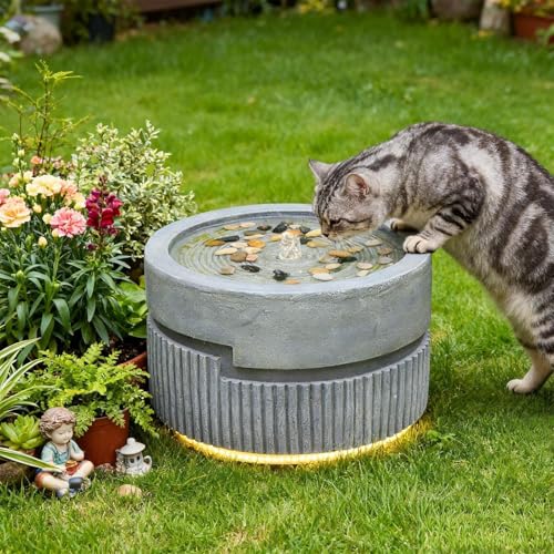 Small Modern Outdoor Water Fountain with Warm Led Light (6.1-Gray / 6.1-gray)