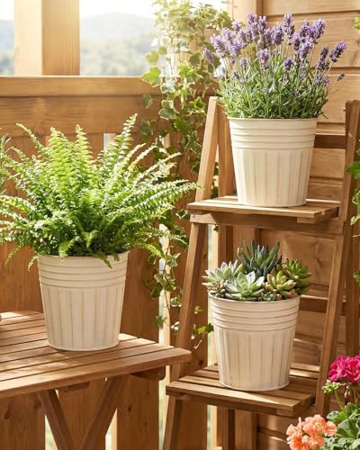 6 Inch Beige Metal Rustic Flower Pots (Beige / 6 inch)