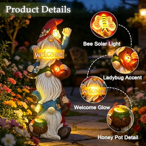 Garden Gnome Statue Solar Lights (three gnomes)