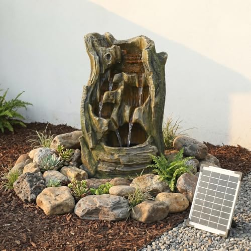 Solar Outdoor Water Fountain (Wooden Solar Powered - 24.4 Inch)