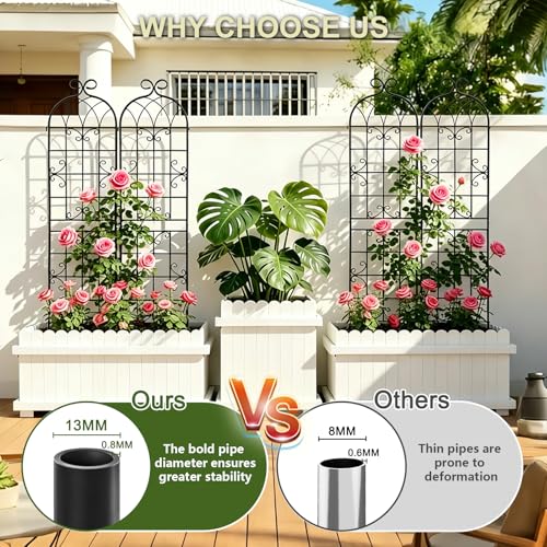 2.2M（86.7" H x 19.7" W） Black Iron Garden Trellis for Climbing Plants (4PCS-1)