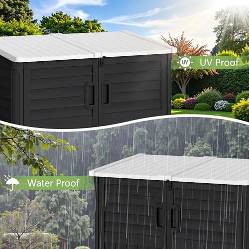 Outdoor Trash Can Storage Shed (Dark Black)