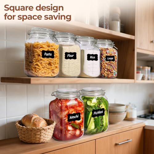 Large Square Glass Jars with Airtight Lid 1 Gallon 2 Pack Wide Mouth (1.1 gallon x 2 - Wide Mouth)