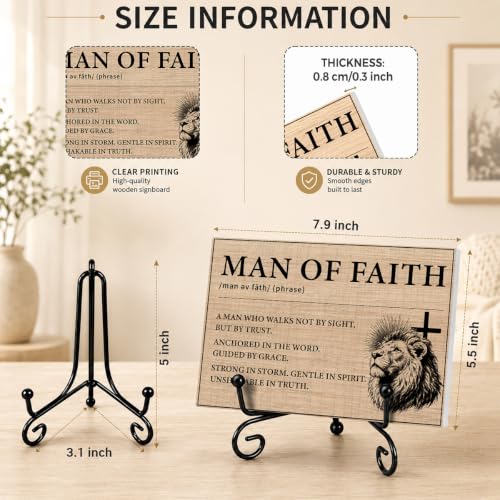 Man Of Faith Wooden Plaque for Home Office Book Shelf Table Decor (Multicolor 1751 / Wooden sign with iron frame（5.5 x 7.9 inches）)