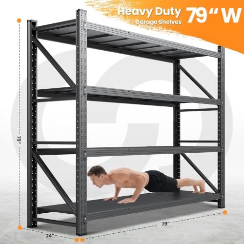 79” Wide Heavy Duty Metal Garage Shelving (Matte Black / 79"Wx24"Dx79"H)