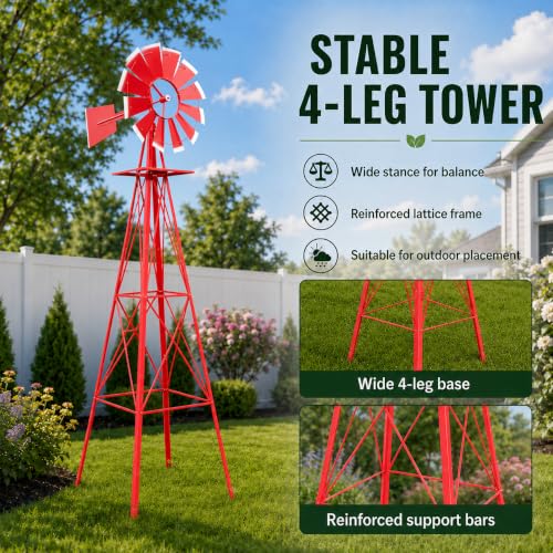 8FT Windmill for Yard Garden Decoration (Red)
