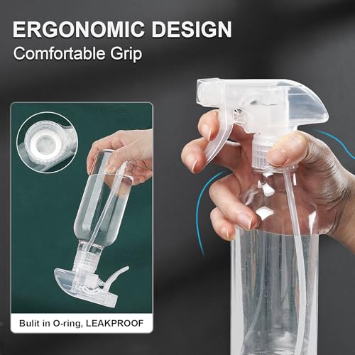 Plastic Spray Bottles 12oz 2 Pack Adjustable Mist (Clear)