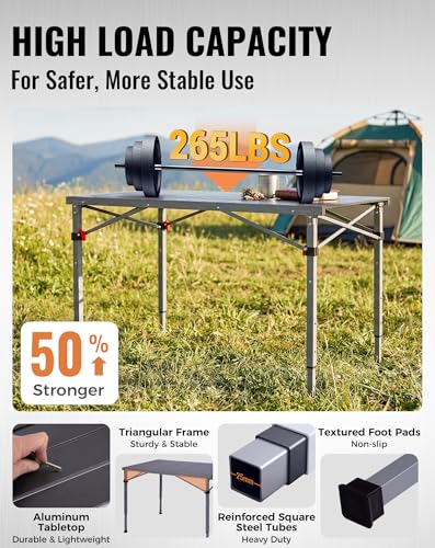 265 Lbs Folding Camping Table (4p - 42.1"×27.6" - 3 Adjustable Height)