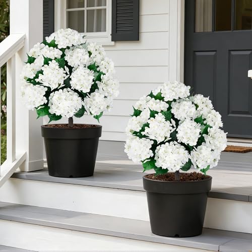 2 Pack 33" Artificial Topiary Ball Trees with White Hydrangea (White Hydrangea)