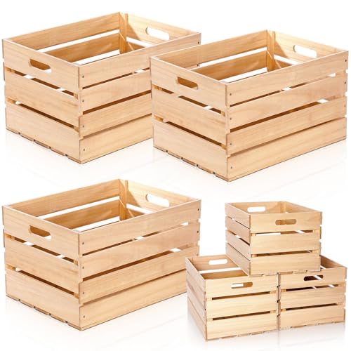 3 Pack Large Wood Crates Box for Storage Unassembled 20 x 14 x 11'' Wooden Milk Crates with Handles Decorative Nesting Box for Display Unfinished Rustic Decor DIY Office Home Retail Art Craft (3 Count)