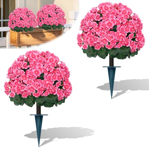 2Pack Artificial Topiary Pink Flower Bushes for Outdoor (Pink Crabapple Blossoms)