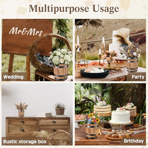 2 Pcs Wood Wine Barrel Vase Flower Vase Container (6.3 x 5.5 Inch)