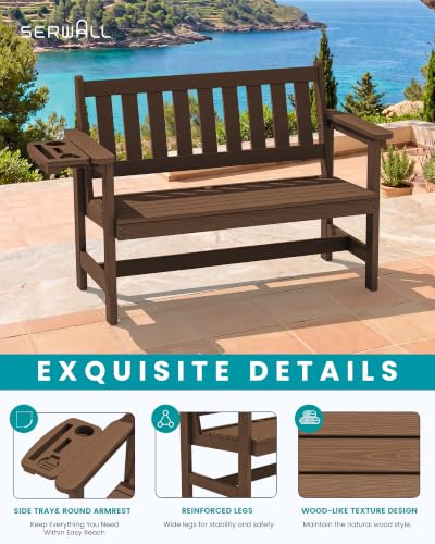 HDPE Outdoor Bench with Foldable Cup Holder (2 Count)