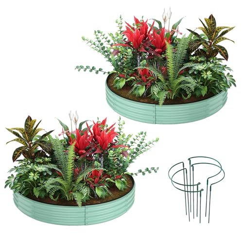 Galvanized Metal Planter Round Raised Garden Bed Kit for Gardening Outdoor (Pale Green / 3x3x1FT（2pcs）)