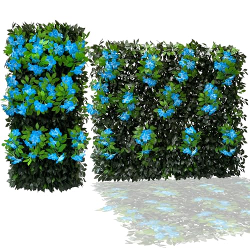 Expandable Fence Privacy Screen for Balcony Patio Outdoor (Branches -Blue Fowers)