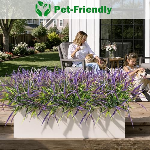 12 Bundles Artificial Outdoor Plants UV Resistant Fake Grass Plants Faux Plastic Plants Greenery Shrubs for Home Garden Pathway Window Box Front Porch Cemetery Spring Summer Decor (12 Count)