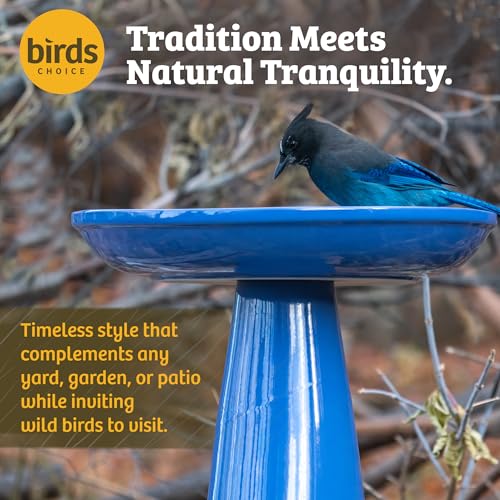 Ohio Stoneware Pedestal Bird Bath (Midnight Blue)