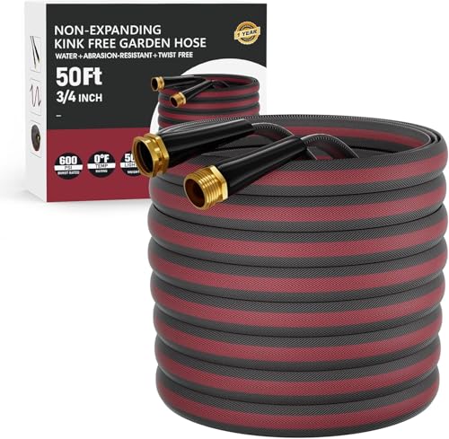50ft Non Expanding Garden Hose (Black-Red / 50FT)