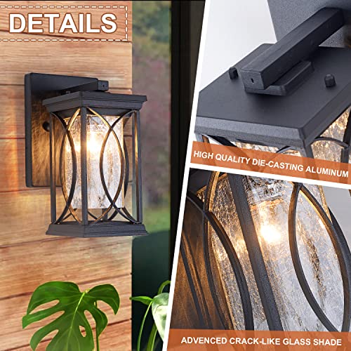 Dusk to Dawn Outdoor Wall Lanterns Small Modern Exterior Light Fixture Aluminum with Crack (Black-S)