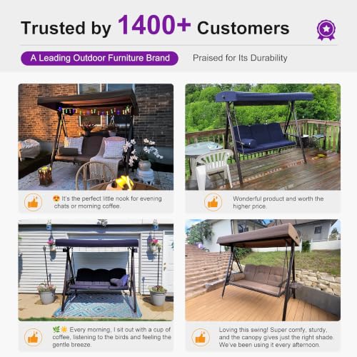 Porch Swing with Stand and Adjustable Canopy 3