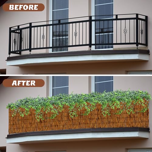 Reed Fencing Rolls 2 Pcs Natural Bamboo Fence 3.3FT X 16.4FT Privacy Screen Curtains Fence for Balcony Patio Garden Backyard Shades Outdoor (2 PACK 3.3FTx16.4FT-Brown)