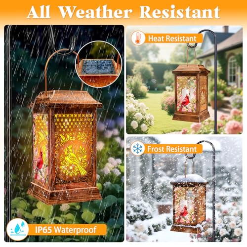 2 Pack Cardinal Solar Lanterns Outdoor Waterproof (Cardinal / 11.6*8.2inch)