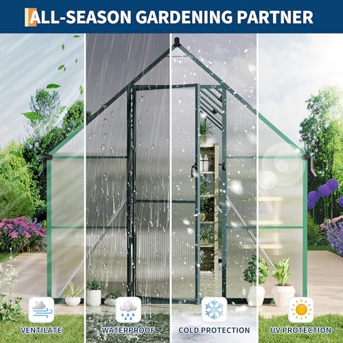 8X14FT Polycarbonate Greenhouse with Aluminum Frame (Green / 8X14FT)