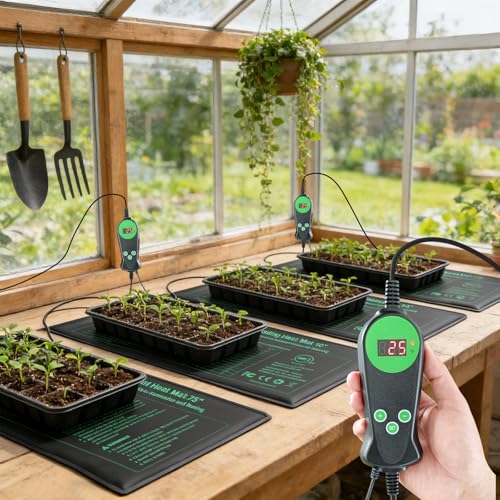 Seedling Heat Mat with Thermostat Combo Set (Suits -1 Pack / Black)