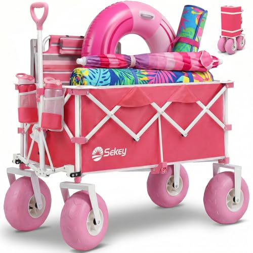 Heavy Duty Beach Wagon with 9" Big Sand (Pink)