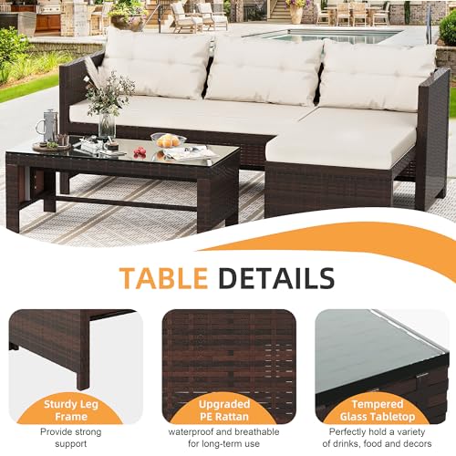 3 Pieces Outdoor Patio Furniture Set (Beige)