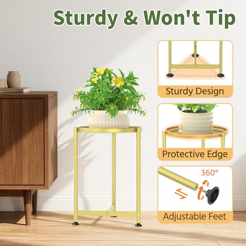 Metal Small Plant Stand Indoor Tall with 11 Inch Large Tray (Antique Gold / 1 Tier)