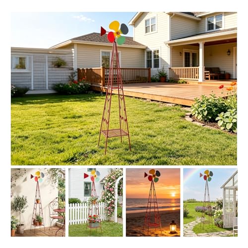 8FT Ornamental Windmill for Yard (6.2ft-red)