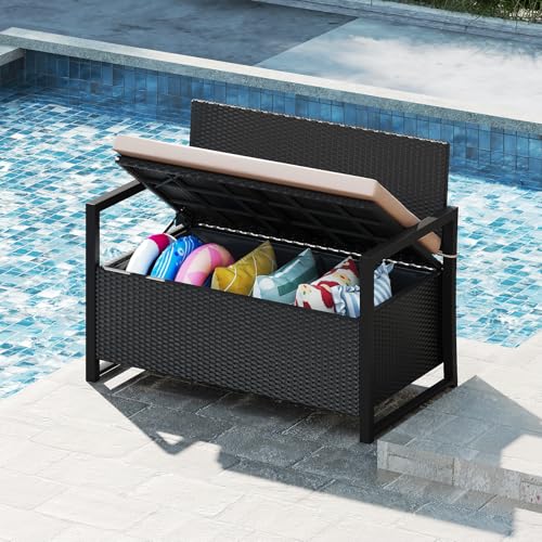 40 Gallon Outdoor Bench with Storage (Black & Beige / 40 Gallon)