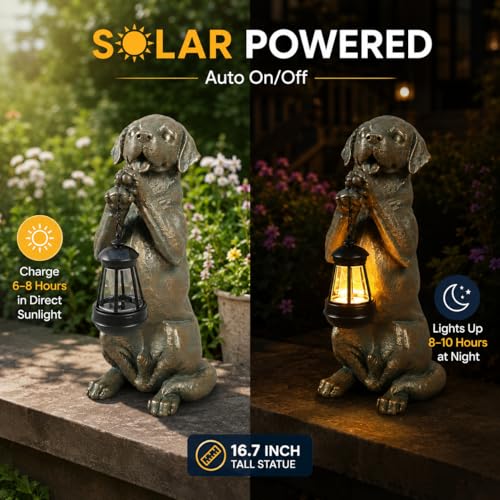 Solar Labrador Retriever Garden Statue (Bronze 16.7in)